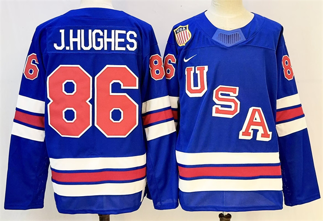 Men's USA #86 Jack Hughes Royal 2025-2026 Stitched Jersey